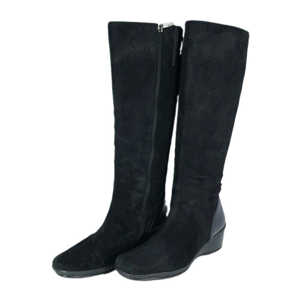 AQUATALIA By Marvin K Minnow Women's US8 Black Suede Wedge Knee High Boots